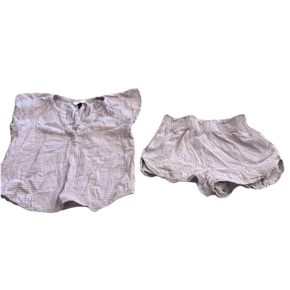 Universal Thread V-Neck Top & Gauze Shorts Set Size XS Lilac Purple Matching Set